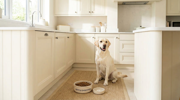 Cream Labrador with sensitive stomach food and supplement