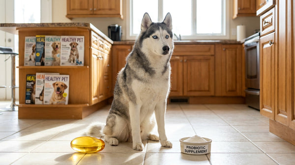 Siberian husky between fish oil and probiotic for skin