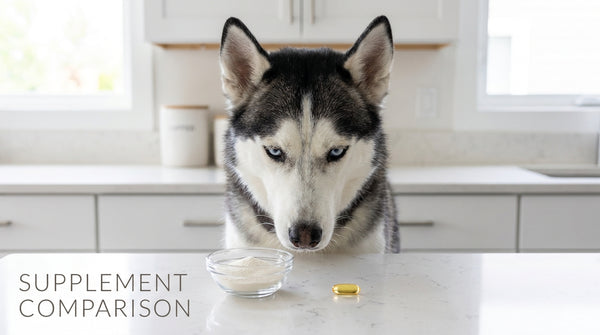 Siberian husky between postbiotic powder and fish oil