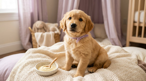 Golden retriever puppy with colostrum supplement