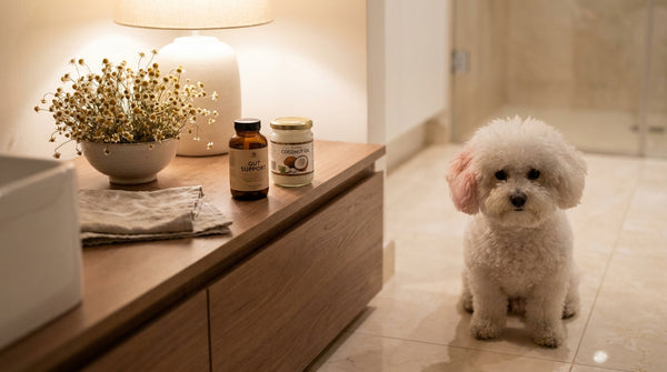 Bichon Frise with home remedies and gut supplement