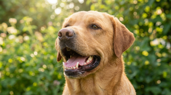 Happy labrador with fresh breath and clean teeth
