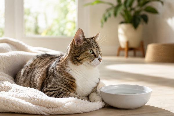 Serene cat in a sunlit daily wellness home setting