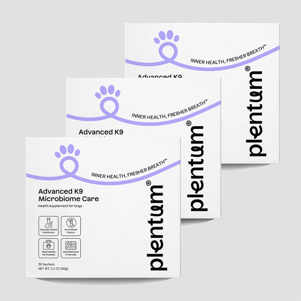 Plentum Advanced K9 Microbiome Care probiotic powder supplement for dogs above 50lbs