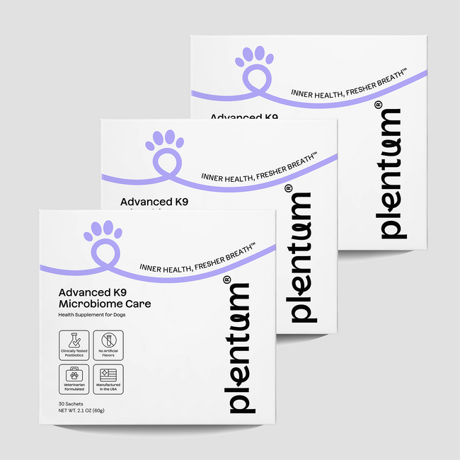 Plentum Advanced K9 Microbiome Care probiotic powder supplement for dogs above 50lbs